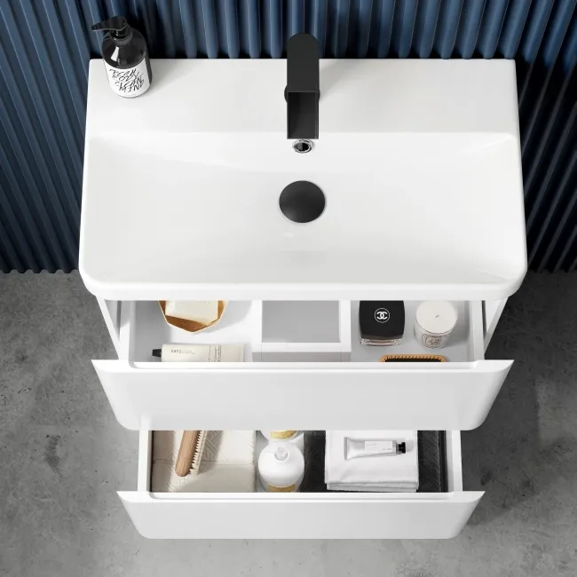 100% Waterproof - Corsica Gloss White PVC Slimline Basin Drawer Vanity 600mm