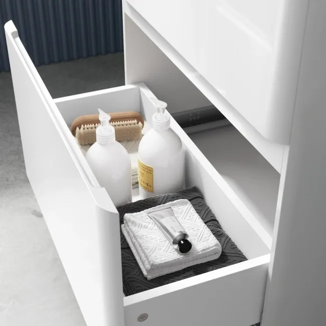 100% Waterproof - Corsica Gloss White PVC Slimline Basin Drawer Vanity 600mm