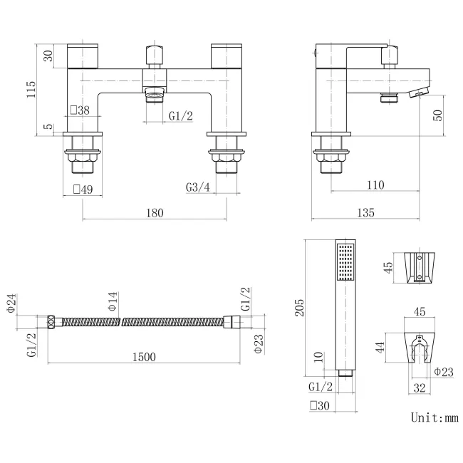 Lea Chrome Basin & Shower Bath Mixer Tap Set