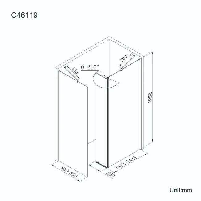 Copenhagen Easy Clean 8mm Walk In Shower Enclosure 1400mm & 900mm Glass with Pivotal Return Panel