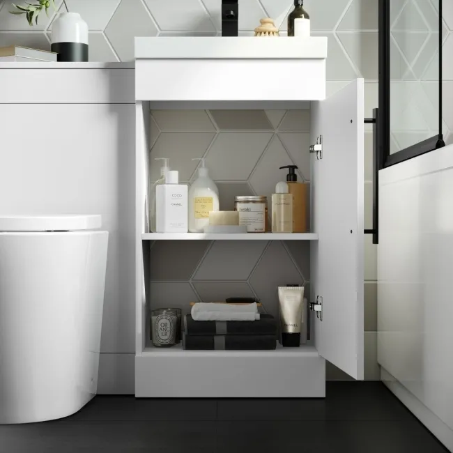 Avon Gloss White Combination Vanity Basin and Boston Toilet 950mm - Black Accents