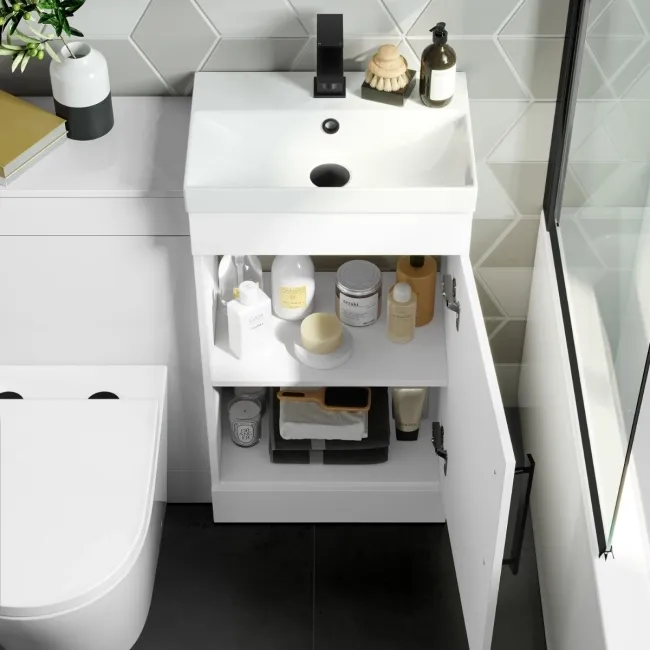Avon Gloss White Combination Vanity Basin and Boston Toilet 950mm - Black Accents