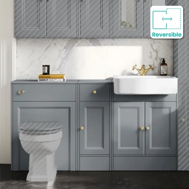 Monaco Dove Grey Combination Vanity Basin 1500mm (Excludes Pan & Cistern) - Brushed Brass Accents