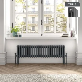 Athens Anthracite Triple Column Horizontal Traditional Radiator 300x1190mm