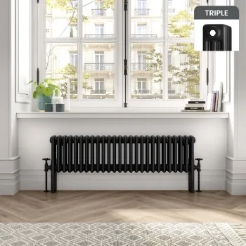 Athens Matt Black Triple Column Horizontal Traditional Radiator 300x1190mm