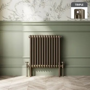 Athens Antique Gold Triple Column Horizontal Traditional Radiator 600x605mm