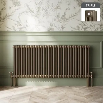 Athens Antique Gold Triple Column Horizontal Traditional Radiator 600x1415mm