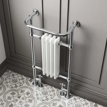 Gibraltar Small White Traditional Heated Towel Radiator (With Overhanging Rail) 