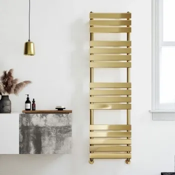 Santorini Brushed Brass Flat Panel Heated Towel Rail 1600x450mm
