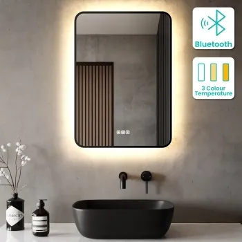 Mila Black Framed Backlit Illuminated LED Mirror With BLUETOOTH Speaker 700x500mm