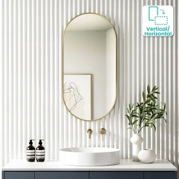Essence Brushed Brass Pill Bathroom Mirror 1000x500mm