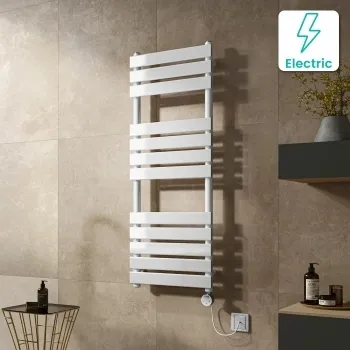 Santorini Electric White Flat Panel Heated Towel Rail 1200x450mm
