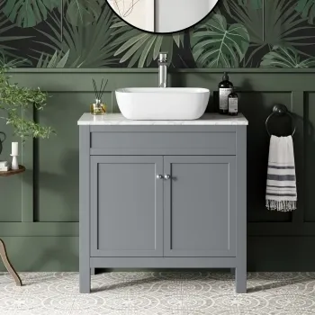 Bermuda Dove Grey Vanity with Marble Top & Curved Counter Top Basin 800mm
