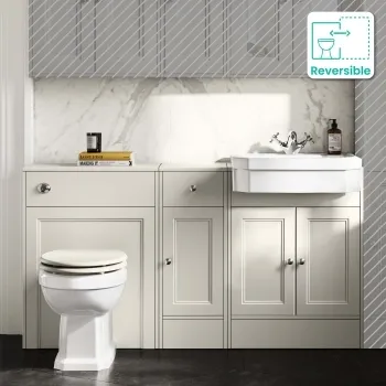 Monaco Chalk White Combination Vanity Traditional Basin and Hudson Toilet with Wooden Seat 1500mm
