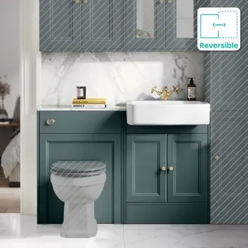 Monaco Midnight Green Combination Vanity Basin with Marble Top 1200mm (Excludes Pan & Cistern) - Brushed Brass Accents