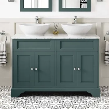 Lucia Midnight Green Double Vanity with Marble Top & Oval Counter Top Basin 1200mm