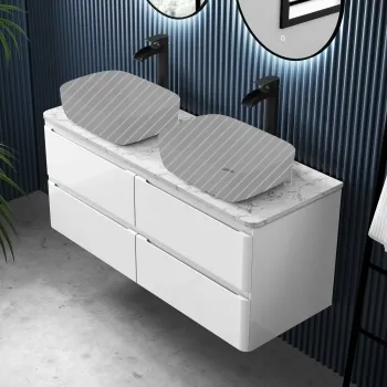 Corsica Gloss White Wall Hung Drawer Vanity with Marble Top 1200mm - Excludes Counter Top Basin