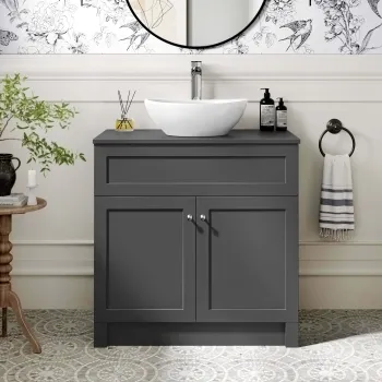 Milos Slate Grey Vanity with Oval Basin 800mm - Brushed Handles