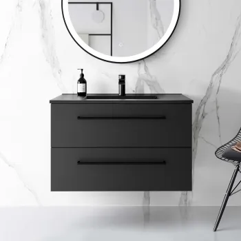 Elba Matt Black Wall Hung Basin Drawer Vanity 800mm
