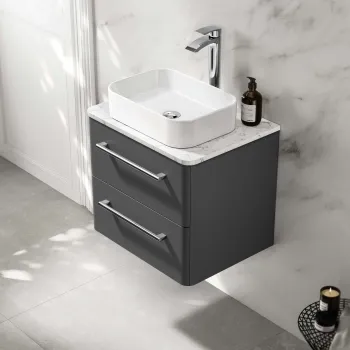 Omaha Slate Grey Wall Hung Drawer Vanity with Marble Top & Marin Basin 600mm