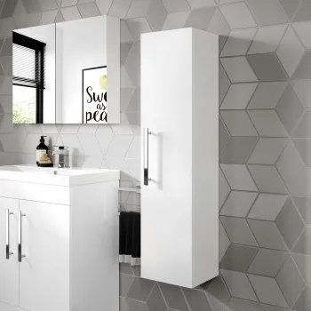 Avon Gloss White Wall Hung Tall Cabinet 1200x300mm