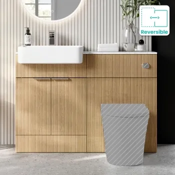 Sicily Fluted Country Oak Basin Vanity with Marble Top & Back To Wall Unit 1200mm (Excludes Toilet) - Chrome Handles