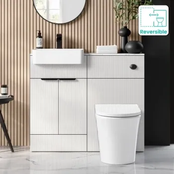 Sicily Fluted Coastal White Combination Vanity Basin with Marble Top & Tucson Toilet 1000mm - Black Accents