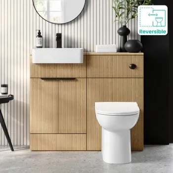 Sicily Fluted Country Oak Combination Vanity Basin and Aruba Toilet 1000mm - Black Accents