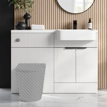 Sicily Fluted Coastal White Basin Vanity and Back To Wall Toilet Unit 1200mm (Excludes Toilet) - Black Accents - Right Handed