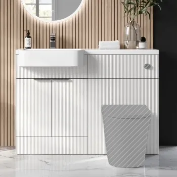 Sicily Fluted Coastal White Basin Vanity and Back To Wall Toilet Unit 1200mm (Excludes Toilet) - Chrome Handles - Left Handed