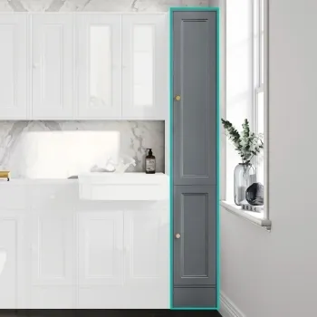 Monaco Dove Grey Floor Standing Tall Cabinet Unit 1900x300mm - Brushed Brass Accents