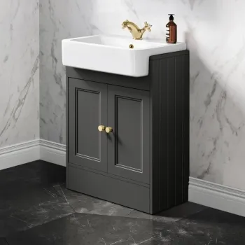 Monaco Graphite Grey Basin Vanity 600mm - Brushed Brass Accents