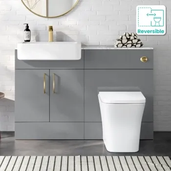 Harper Stone Grey Combination Vanity Basin with Marble Top & Houston Toilet 1200mm - Brushed Brass Accents