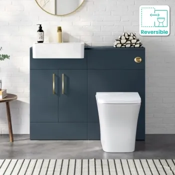 Harper Navy Blue Combination Vanity Basin & Houston Toilet 1000mm - Brushed Brass Accents
