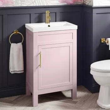 Bermuda Cashmere Pink Basin Vanity 500mm - Brass Knurled Handles