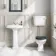 Hudson Traditional Low-Level Toilet With Inky Blue Seat & Pedestal Basin - Double Tap Hole