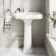 Hudson Traditional Low-Level Toilet With Midnight Green Seat & Pedestal Basin - Double Tap Hole