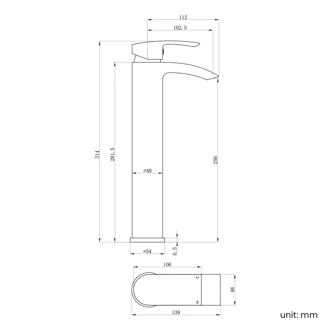 Severn Brushed Brass High Rise Basin Mixer Tap