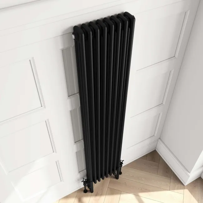 Athens Matt Black Triple Column Vertical Traditional Radiator 1800x380mm