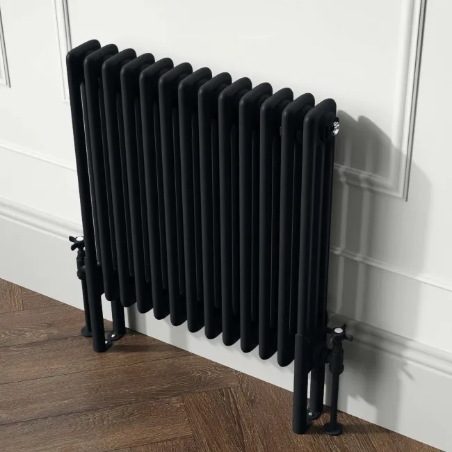 Athens Matt Black Triple Column Horizontal Traditional Radiator 600x605mm