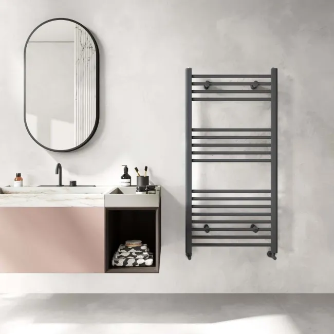 Barcelona Anthracite Straight Heated Towel Rail 1200x600mm