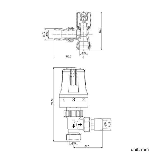 White Thermostatic Angled Radiator Valve (Pair) Standard 15mm