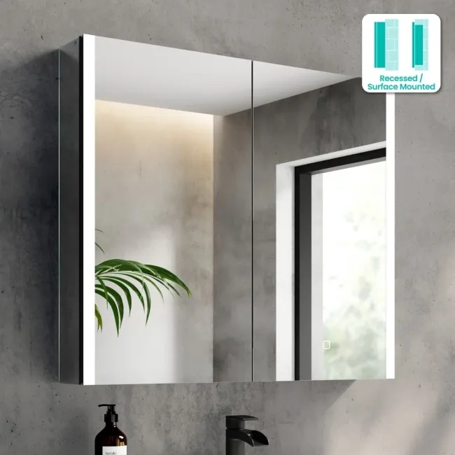 Selma Matt Black Illuminated LED Recessed Mirror Cabinet 700x800mm