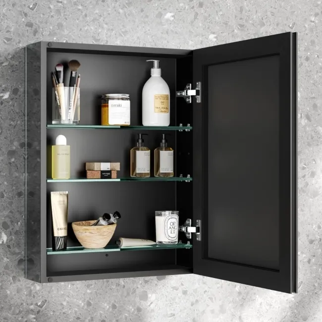 Esme Matt Black Recessed Mirror Cabinet 600x450mm