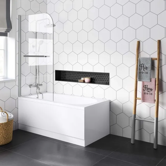 Stafford 1400x700 Round Shower Bath & 6mm Easy Clean Screen with Rail