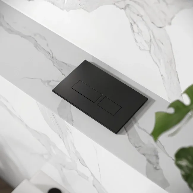 Idaho Pneumatic Compact Top & Front Wall Hung Toilet Frame and Concealed Cistern with Matt Black Flush Plate - Square Buttons