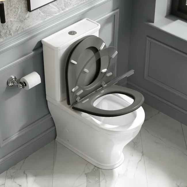 Kansas Traditional Rimless Close Coupled Toilet With Graphite Grey Wooden Seat