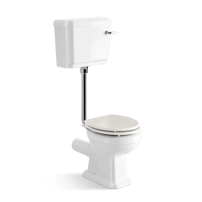 Hudson Traditional Low-Level Toilet With Cotton White Seat & Pedestal Basin - Double Tap Hole