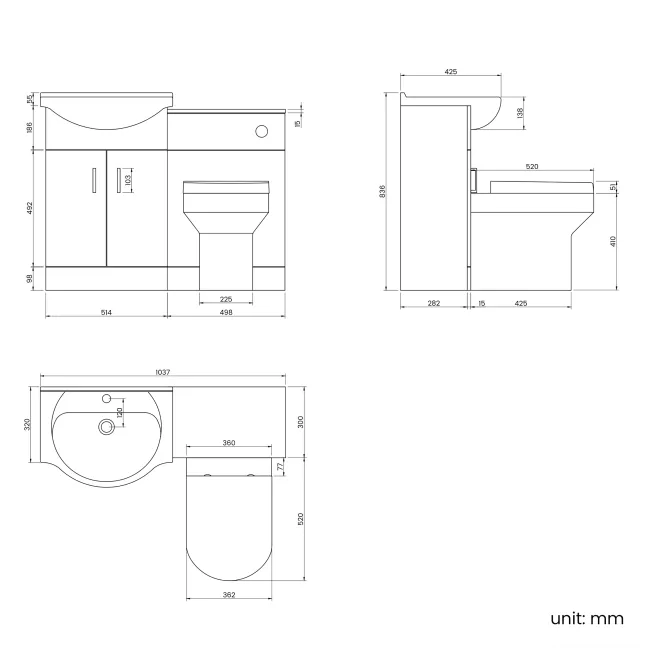 Quartz Stone Grey Combination Vanity Basin and Denver Toilet 1050mm