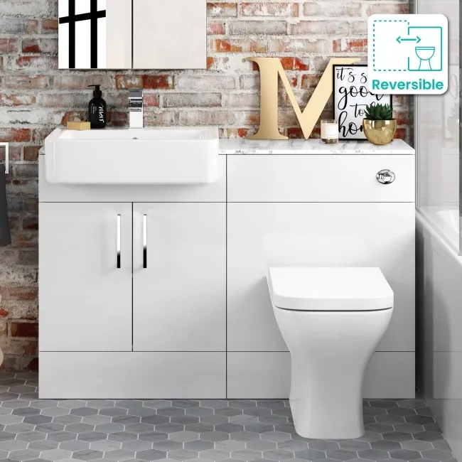 Harper Gloss White Combination Vanity Basin with Marble Top & Atlanta Toilet 1200mm
